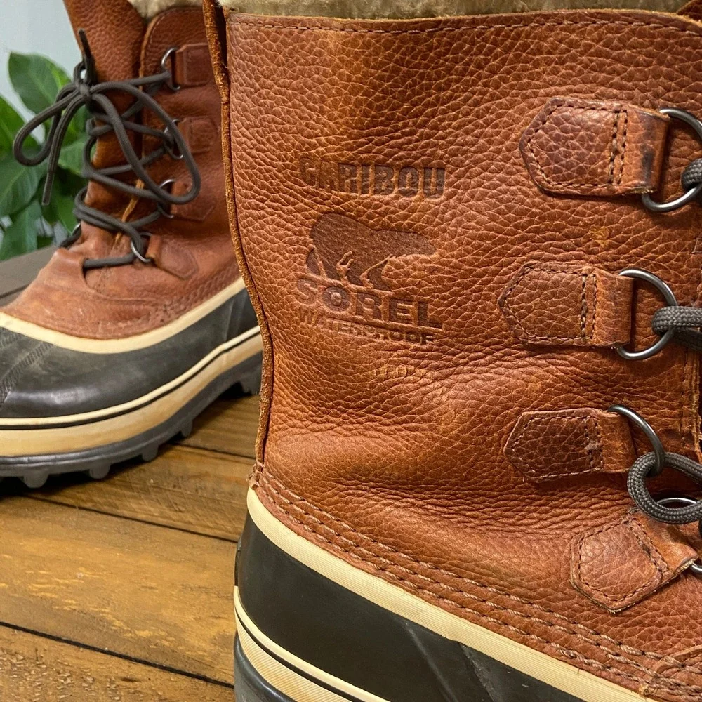 Sorel Caribou Mens Waterproof Winter Snow Boots Brown Leather NM1481-256 Size 11